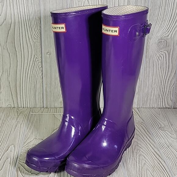 Hunter Original Purple Tall Gloss Rain Boots Girls 5G - Picture 10 of 14